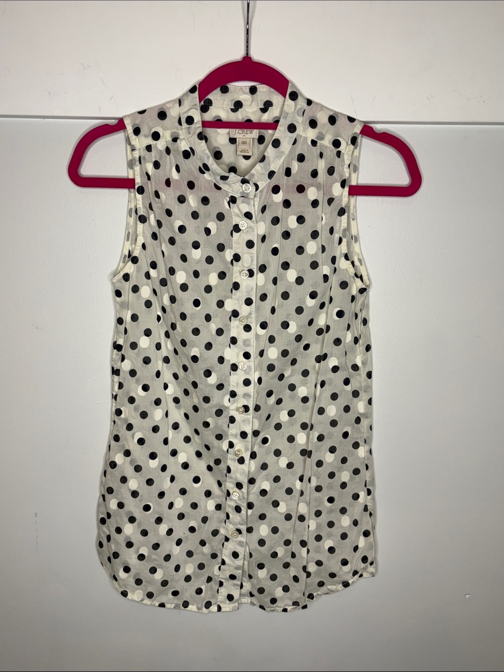 J. Crew Sleeveless Polka Dot Button-Up in White and Black
